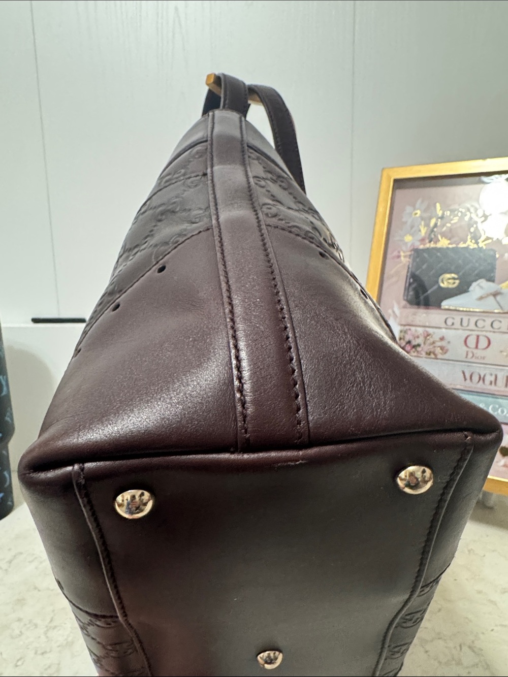 Gucci Guccisima medium punch tote in Chocolate Brown leather - Picture 6 of 12